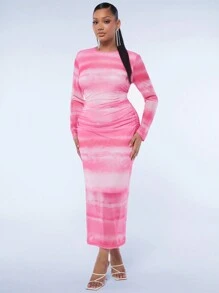 SHEIN SXY Kích thước lớn Của phụ nữ Nhuộm buộc Tay áo dài Váy bodycon - Hồng - Xem 3