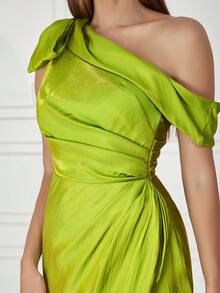 Sexy Simple One-Shoulder Slim-Fit Bag Buttock Dress Woman - Green - View 3