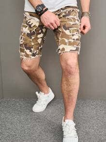 Manfinity EMRG Men's Camouflage Patchwork Fleece Denim Shorts