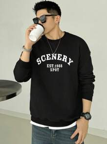 DAZY Men's Letter Printed Round Neck Drop Shoulder Sweatshirt,Fall Clothes