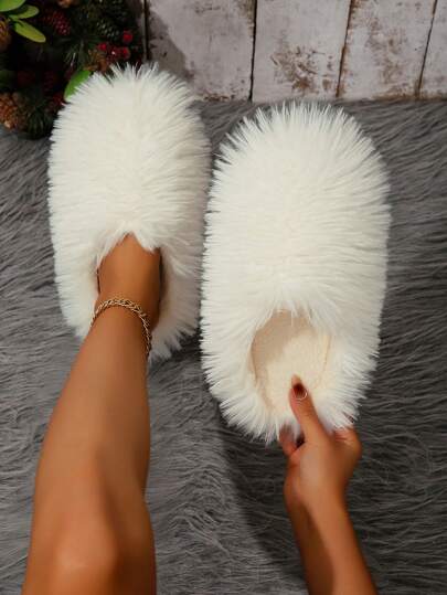 Fall/Winter Women's Winter New Fashionable Cozy Light-Weight Soft Bottom White, Orange, Rose Red Fluffy Long Fur Home Slippers Indoor Bedroom Silent Floor Slippers Furry Slippers Gift
