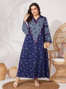 Al Najma Plus Size V-Neck Long Sleeve Dress Kaftan Jalabiya Dress - Multicolor - View 8