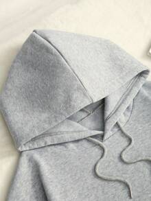 SHEIN EZwear Áo nỉ dài tay cỡ lớn có in khẩu hiệu - Màu Xám nhạt - Xem 5