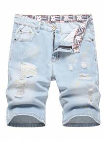 Quần Short Denim Rách Thường Ngày Cho Nam Cho Mùa Hè - Rửa nhẹ - Xem 4
