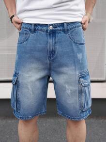 Claim Dot Men's Washed Denim Shorts Baggy Jorts Plain Light Blue Going Out Rapper, Men's Baggy Denim Shorts, Men's Ripped Denim Shorts, Jean Shorts For Men Loose Fit Going Out Hang Out Commute Work