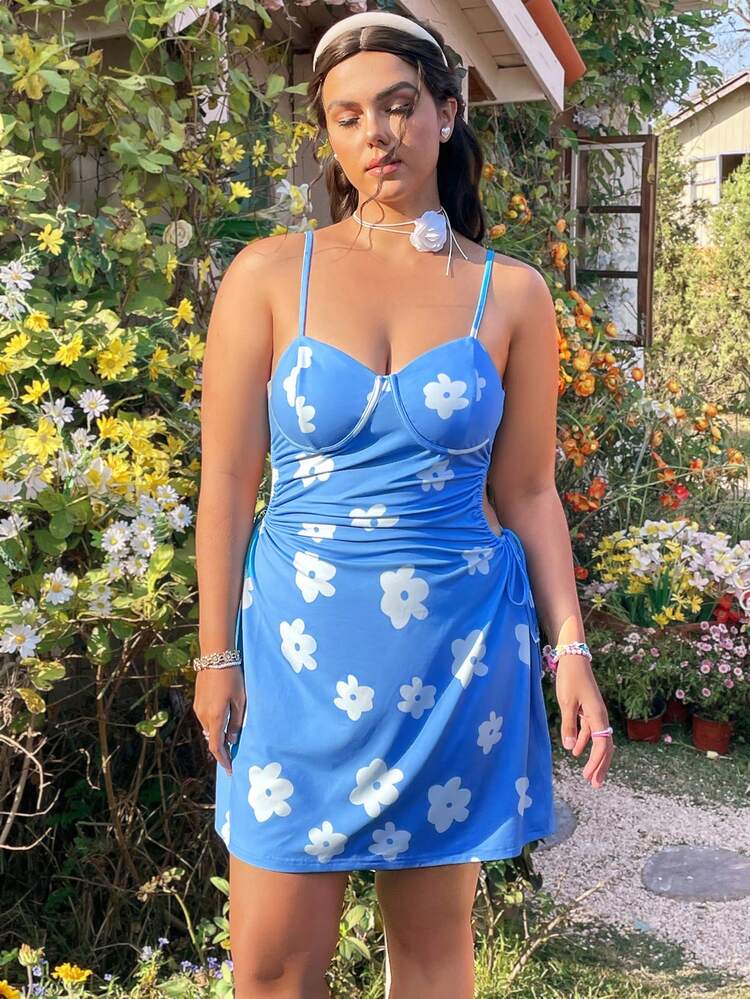 Plus Size Casual & Vacation Hollow Out Waist Spaghetti Strap Dress