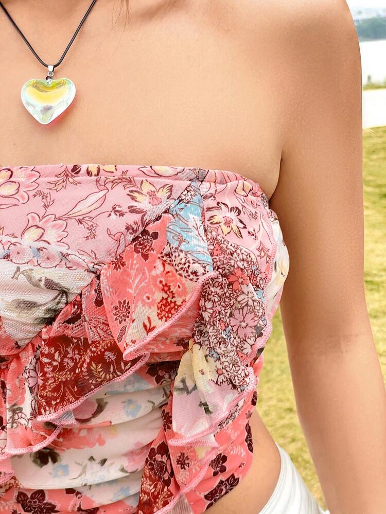 Women's Cropped Top With Ruffle Trim