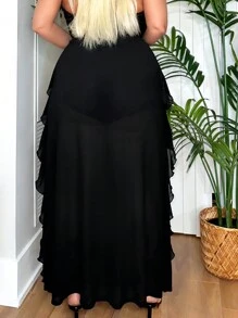SHEIN SXY Chân váy lưới xếp ly lãng mạn và gợi cảm dành cho người có thân hình đầy đặn, kiểu dáng bồng bềnh dễ phối đồ, phù hợp với hầu hết các dịp: xuân hè, kỳ nghỉ biển, phong cách boho, sinh nhật. - màu đen - Xem 2