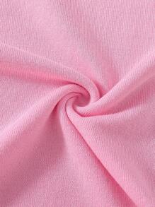 Vestido Acampanado De Manga Corta A Rayas Con Lunares Estilo Francés Para Chicas Adolescentes Con Cuello Vuelto - Rosa - Ver 4