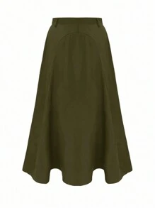 Flirla Plus Size Solid Color Skirt With Umbrella Hem Women Skirt - Green - View 4