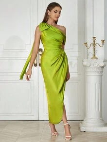 Sexy Simple One-Shoulder Slim-Fit Bag Buttock Dress Woman - Green - View 6