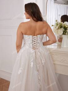 Vestido de novia elegante talla grande con corsé de tul bordado para la novia