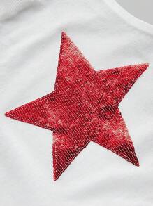 ROMWE PUNK Women's Sleeveless Knitted Crop Top With Shiny Star Sequins - White - View 3