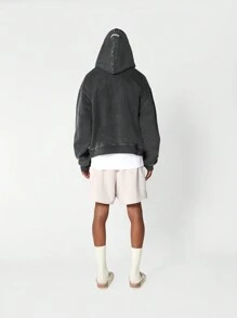 SUMWON Overhead Washed Double Hoodie With Double Cords - Black - View 6