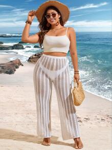 Flirla Plus Size Women's Hollow Out Beach Style Knit Pants