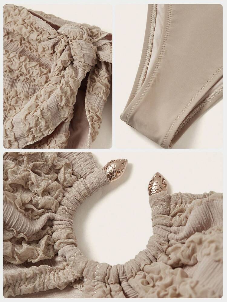 Women's Plain Texture Bikini Set Music Festival Summer Beach