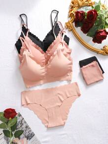 3 Seamless Comfortable Bra And Panties Sets