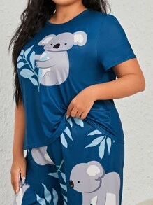Koala Print Short Sleeve Pajama Sleepwear Top With Round Neck