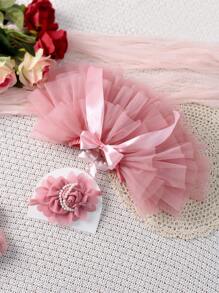 Babymeisje mesh tutu rok en roze bloem hoofdband set, perfect voor pasgeboren fotografie