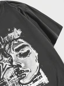 ROMWE MEN Grunge Punk Camiseta De Manga Corta Con Estampado De Estrellas Y Eslogan Para Hombre - Gris - Ver 4