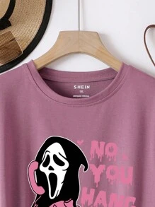 INAWLY Camiseta de talla grande con cuello redondo y estampado creativo, Camiseta gráfica para mujer "NO CUELGUE" para verano - Púrpura malva - Ver 6