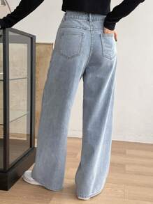 DAZY Solid Color Denim Pants With Slanted Pockets Women Jeans - Light Wash - View 2