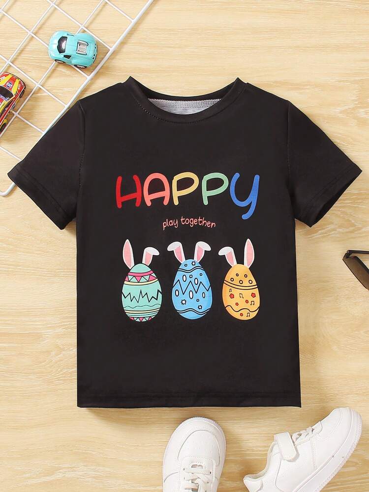 T-shirt à manches courtes et col rond pour jeunes garçons, imprimé de Pâques