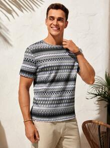 GENTILAND Men's Color Block Striped Knit T-Shirt - Grey - View 6