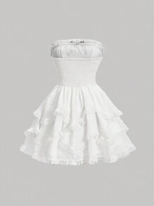 SHEIN MOD Vestido Blanco Sin Tirantes Con Lazo Decorativo De Mujer De Color Blanco - Blanco - Ver 2