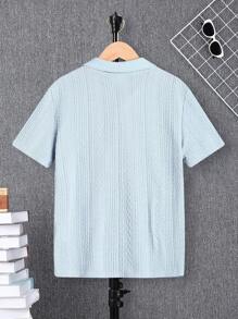 SHEIN Solid Short Sleeve Polo Shirt For Tween Boy - Blue - View 2