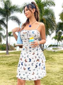 Soleia Women's Butterfly Pattern Tie Front Cami Dress - Multicolor - View 3