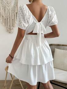 SHEIN LUNE Robe Superposée De Couleur Unie À Col Carré - Blanc - Voir 2