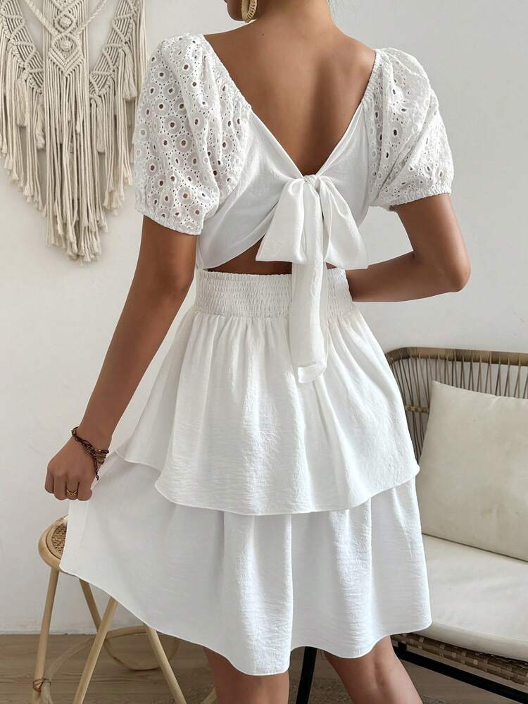 Solid Colored Square Neck Layered Overlay Dress