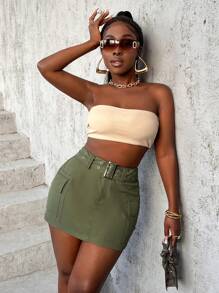 Slaydiva Belted Pocketed Utility Mini Skirt