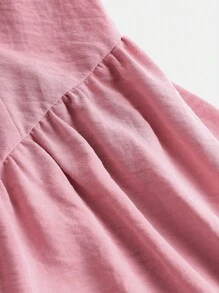 Teen Girl's Short Puff Sleeve Dress With Frill Edge Frill - Pink - View 3