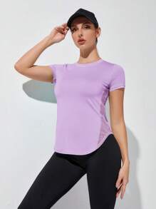 Exploreva Curved Hem Solid Sports Tee