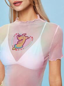 SCOOBY-DOO X SHEIN Women's Cartoon Print Lettuce Trim Top - Multicolor - View 7