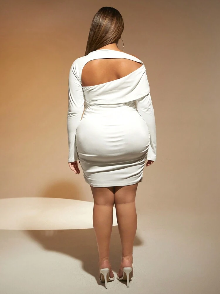 Plus Size Women's Solid Color Hollow Out Long Sleeve Dress