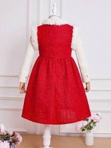 SHEIN Mädchen chinesisches Stil Froschknopf halblanges Kleid - Rot - Übersicht 2