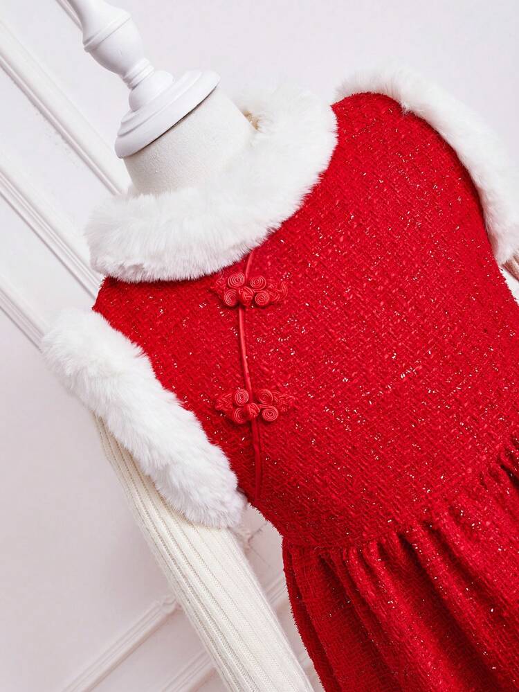 Girls' Chinese Style Frog Buttoned Mid-Length Dress