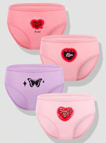 Calzones triangulares simples para chicas adolescentes con estampado de corazones y letras - Multicolor - Ver 1