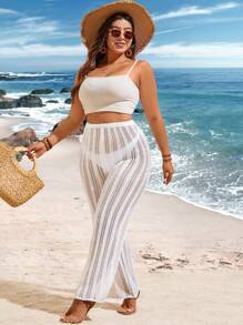 Flirla Plus Size Women's Hollow Out Beach Style Knit Pants