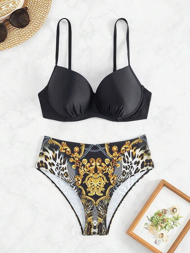 Women's Two Pieces Bikini Set With Printed Design, Suitable For Summer Vacation Beach Swimwear Carnival Summer Beach