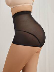 Solid Color High Waist Tummy Control Shapewear Shorts - Black - View 5