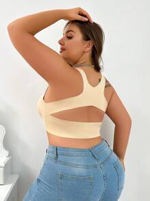Plus Size Casual Apricot Fabric High Stretch Plain Cut Out Bra For Women Daily Wear - Apricot - View 2
