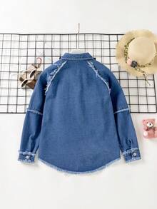 Tween 女孩日常休閒長袖牛仔襯衫 - 中等水洗藍 - 查看 2