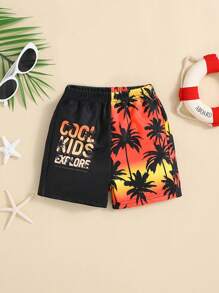 SHEIN Em bé Con trai Lá thư & Cây cọ Mô hình Phong cách kỳ nghỉ Quần bơi Trunk - Nhiều màu - Xem 1