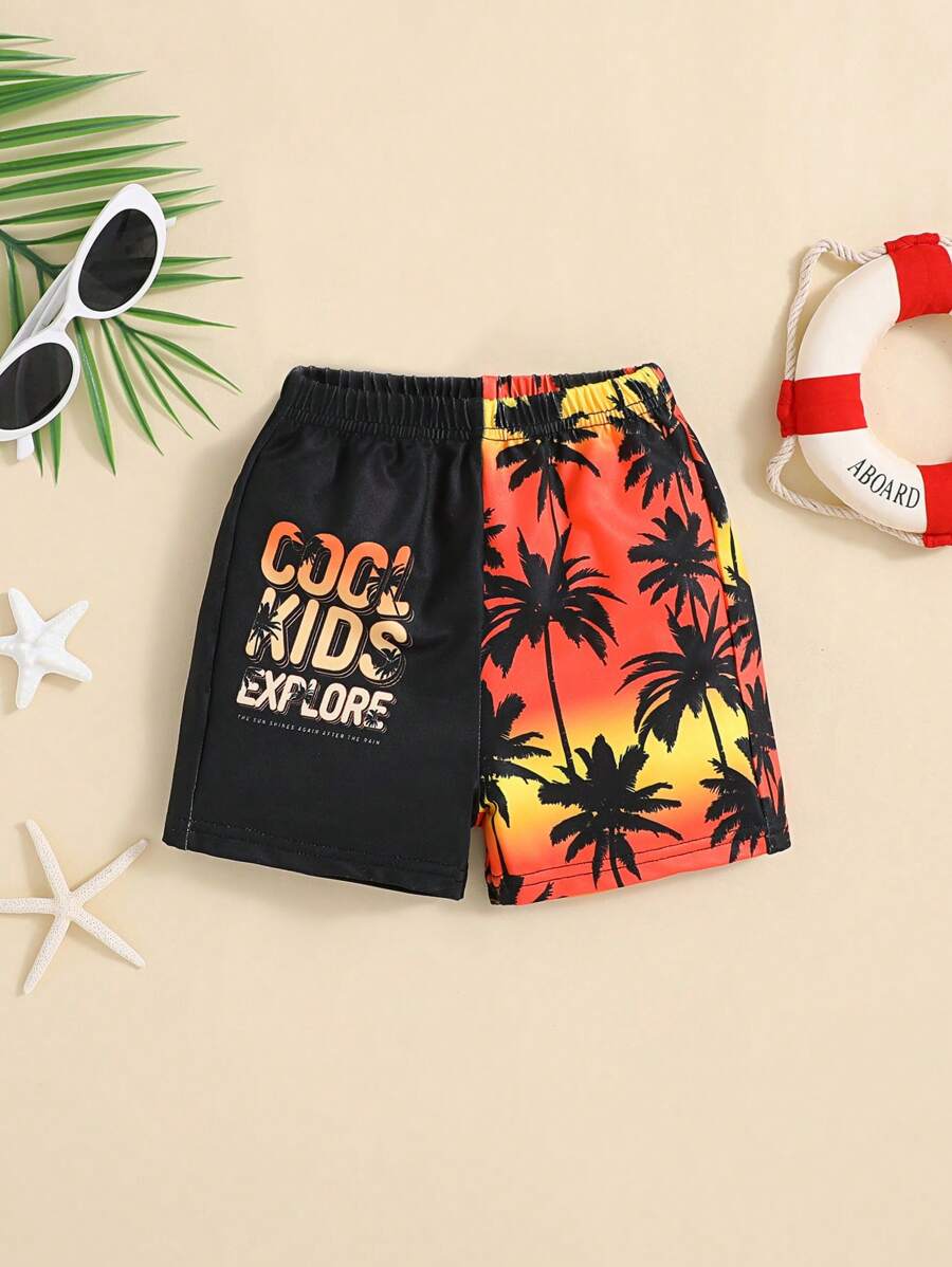 SHEIN Em bé Con trai Lá thư & Cây cọ Mô hình Phong cách kỳ nghỉ Quần bơi Trunk - Nhiều màu - Xem 1