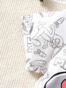 Baby Boy Cartoon Printed Round Neck Short Sleeve T-Shirt And Shorts Set - White - View 5