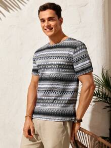 GENTILAND Men's Color Block Striped Knit T-Shirt - Grey - View 4